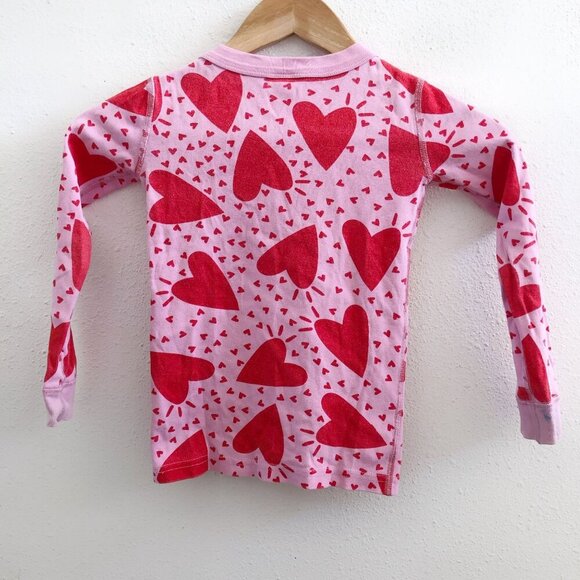 HANNA ANDERSSON Kids Long John Pajama Set In Organic Cotton Hearts Print Size 5 - Picture 2 of 16